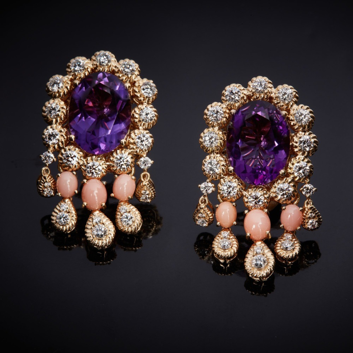  Eleonora, Hard stone, coloured gem&nbsp;and diamond earrings
